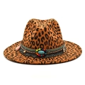 Cappello fedora classico leopardato con fascia etnica e decorazione in turchese - M(56-58cm) / Cachi