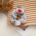 Cute gray plush reindeer scrunchie with a soft velvet texture for Christmas hair styling - Grey Elk