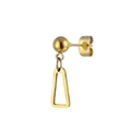Close-up of golden stainless steel trapezoid pendant earring with butterfly backing - Geometric Trapezoid Style (No. 10) / Gold
