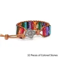 Bracciale bohémien multistrato in pelle intrecciata con 32 pietre rettangolari colorate - 32 pezzi di pietre colorate con chiusura quadrata
