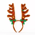 Diadema festiva de cuernos de reno con bombillas de colores y felpa marrón para Navidad - Color canela con bombillas decorativas