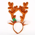 Diadema de astas de reno marrón con felpa, campana roja y ribete de piel sintética blanca - Astas color canela con cascabel