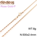 500mm Rose Gold Stainless Steel Twist Rope Chain Necklace for Men and Women - 2.4mm / 50cm / Rose Gold