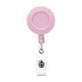Pink ABS retractable badge reel with metal clip for IDs and keys on white background - Light Pink