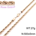 Titanium rose gold twist chain necklace, size 500x5mm with lobster clasp closure - 5mm Width 50cm Length (KN228858-Z)