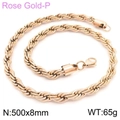 Rose gold stainless steel rope chain necklace 8mm wide and 500mm long for men and women - 8mm / 50cm / Rose Gold