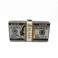 Detail of the sparkling rhinestone dollar bill clutch with metallic closure mechanism - Black