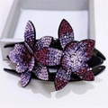 Eleganter lila Haarclip mit Strassblumen für Damen mit doppeltem Blumendesign - Klein / Elegantes Lila