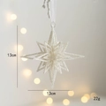 Sparkling silver glitter snowflake ornament with hanging ribbon for Christmas tree decoration - Bursting Star
