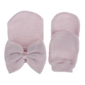 Conjunto de gorro y manoplas de punto para recién nacido con lazo rosa y blanco - Rosa
