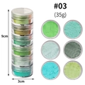 Stapel van 6 groene nagelglitterpoeders in verticale plastic potjes van 35g - Nr.3 Grasgroen 6 Kleuren / 6 Potjes/Set