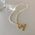 Gold Heart T-Bar Pearl Chain