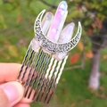 Handmade bridal hair comb featuring a hollow moon and natural colorful crystals - Iridescent White + 10-Tooth Comb