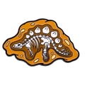 Stegosaurus fossil enamel pin with white skeleton on amber base and black metal finish - Stegosaurus Skeleton
