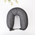 U-shaped travel neck pillow in dark grey textured fabric with adjustable buckle strap - Dark Grey Solid