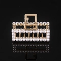 Detail of gold metal hair claw clip with inlaid white pearls on black background - Gold Full Pearl Square Claw Clip