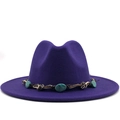 Classic purple wool felt fedora with vintage turquoise and braided rope hat band detail - M (56-58cm) / Purple
