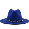 Classic royal blue wool fedora hat featuring a bohemian turquoise beaded decorative band - M (56-58cm) / Blue