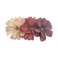 Fermaglio per capelli fatto a mano con fiori in tessuto beige, rosa e viola - Beige chiaro/Rosa mattone/Viola grigio