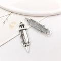 Antique silver syringe pendant charm for medical theme bracelets and jewelry making - Syringe Style 1