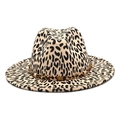 Classic leopard print fedora hat with metal star emblem and adjustable band detail - M (56-58cm) / White