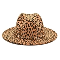 Detail of leopard print fedora with gold star rivets and decorative hat band - M (56-58cm) / Camel
