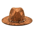 Detail of snake skin print fedora with leopard band and gold star metal buckle - M (56-58cm) / Khaki