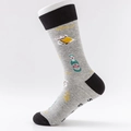 Grey cotton crew sock for men featuring black accents and vintage beer bottle pattern - EU 41-46 / Grey/Black/Beer Pattern