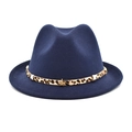 Navy blue wool fedora hat with leopard print band and metal star studs for men and women - M / 56-58cm / Navy Blue