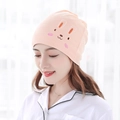 Pink knit confinement hat for women featuring a cute cartoon rabbit embroidery design - Rabbit / Champagne