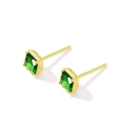 Boucles d'oreilles carrées en argent S925 doré avec pierre émeraude verte élégante - Argent Sterling 925 / Doré