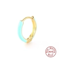 Macro shot of S925 sterling silver hoop earring with light blue enamel and gold finish - Gold-Mint Green
