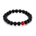 Elastic beaded bracelet with black matte agate and single red volcanic stone accent - Matte Black Agate Style (KB127535-Z)