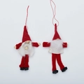 Pair of red and white Christmas gnome felt ornaments with stars and hanging strings - Style 8 (2 Pieces - Red High Hat Gnome Set)