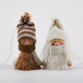 Felt angel doll ornaments with knitted hats and faux fur bodies for Christmas decor - Style 5 (2 Pieces - Brown & White Striped Hat Dolls)