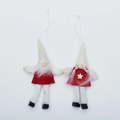 Pair of felt Christmas gnomes with white tall hats and red coats for holiday tree decor - Style 7 (2 Pieces - Red & White Long Leg Gnomes)
