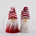 Handmade Christmas gnome plush pendants with red and white knitted hats for tree decoration - Style 2 (2 Pieces - Red & White Striped Gnomes)