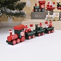 Train de Noël en bois à quatre sections avec figurines de Père Noël et bonhomme de neige - Vert