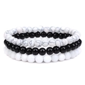 Set of three 8mm natural stone stretch bracelets in marble, black, and white finishes - 6mm White Turquoise & Onyx & White Porcelain