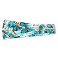 Elastic yoga headband featuring a wide design with blue rose floral print and twist detail - Blue Rose