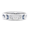Bague en argent avec motif de papillon en zircon bleu et large bande polie - US 5 / Or blanc (Papillon bleu blanc)
