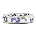 Bague en argent pour femme avec motifs papillons colorés et pierres de zircone brillantes - US 5 / Or blanc (Papillon violet vert)