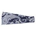 Dark blue paisley yoga headband with a twist knot design and moisture-wicking fabric - Navy Paisley