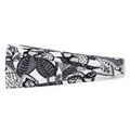 Elastic wide yoga headband featuring black and white ethnic leaf and floral print - B&W Ethnic Botanical