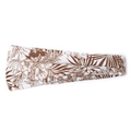 Elastic wide headband with vintage brown floral print on white cotton fabric - White Brown Floral