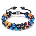 Double-layer braided tiger eye and hematite stone bracelet with silver tree of life charm - Natural Tiger's Eye Bracelet (Brown)