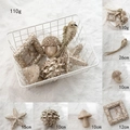 Golden glitter Christmas ornament set with bird, pinecone, and star shapes in a basket - Champagne Gold Unique Shapes 6 Pieces