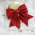Glittery red Christmas bow decoration with gold tag, 17x20cm size, festive ornament - 17cm Red Bow