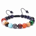 Detailed top view of the solar system bracelet with colorful natural stone planets on white - Planetary Bracelet 02 (Multicolor Beads)