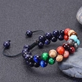 Detail of double-row planetary bead bracelet with natural agate and adjustable cord - Planetary Bracelet 06 (Double Layer)